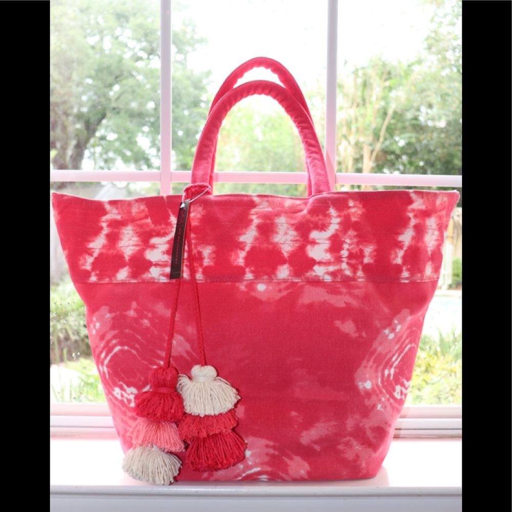 NO BOUNDARIES PINK/WHITE CANVAS TOTE - Picture 3 of 9
